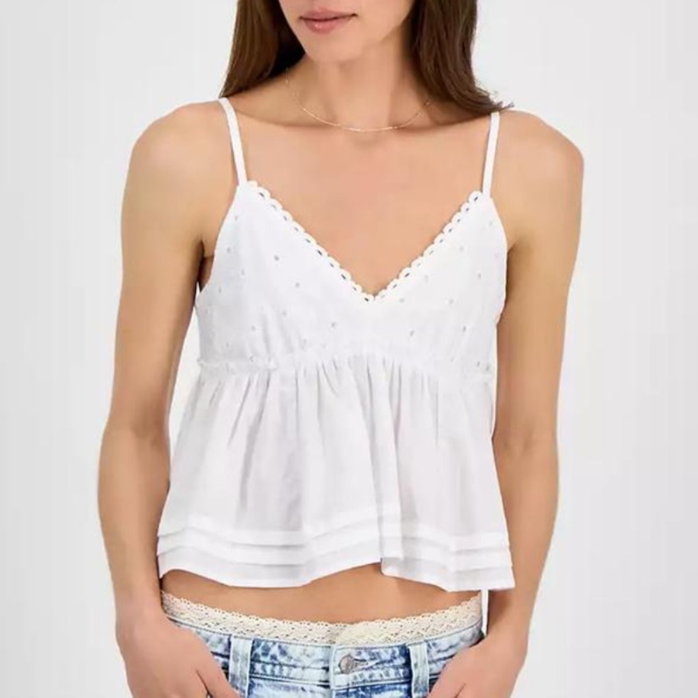 Self Esteem White Babydoll-style Eyelet Cotton Tank